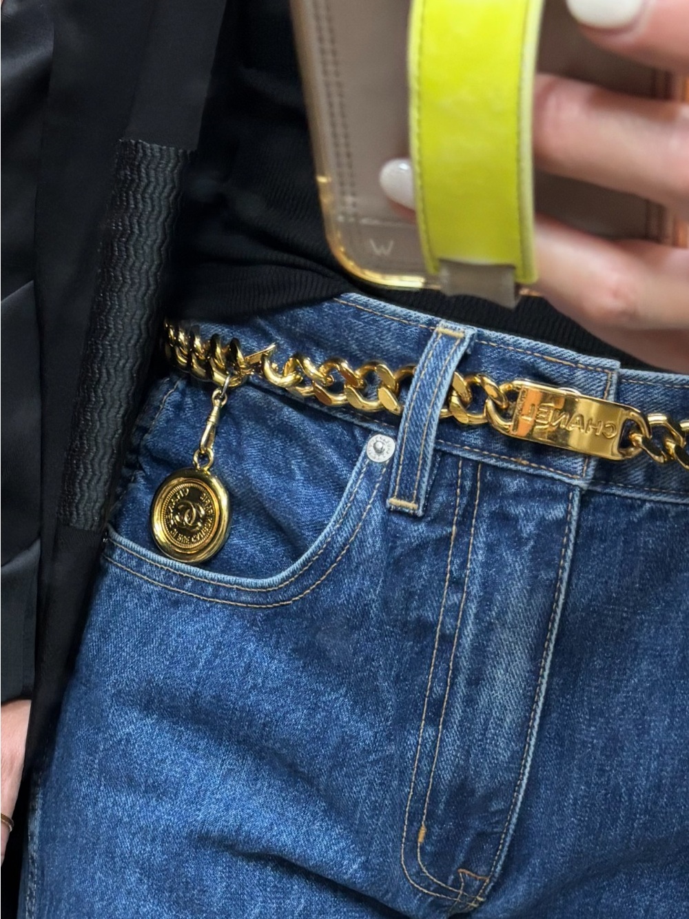CHANEL Gold Chain Belt with Logo Medallion